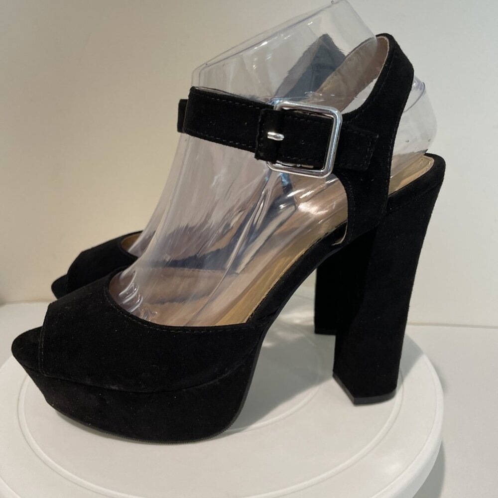 Vintage Y2K Candies Faux Suede Chunky Platform Heels Sandals Size 8 Black Funky - Picture 5 of 12